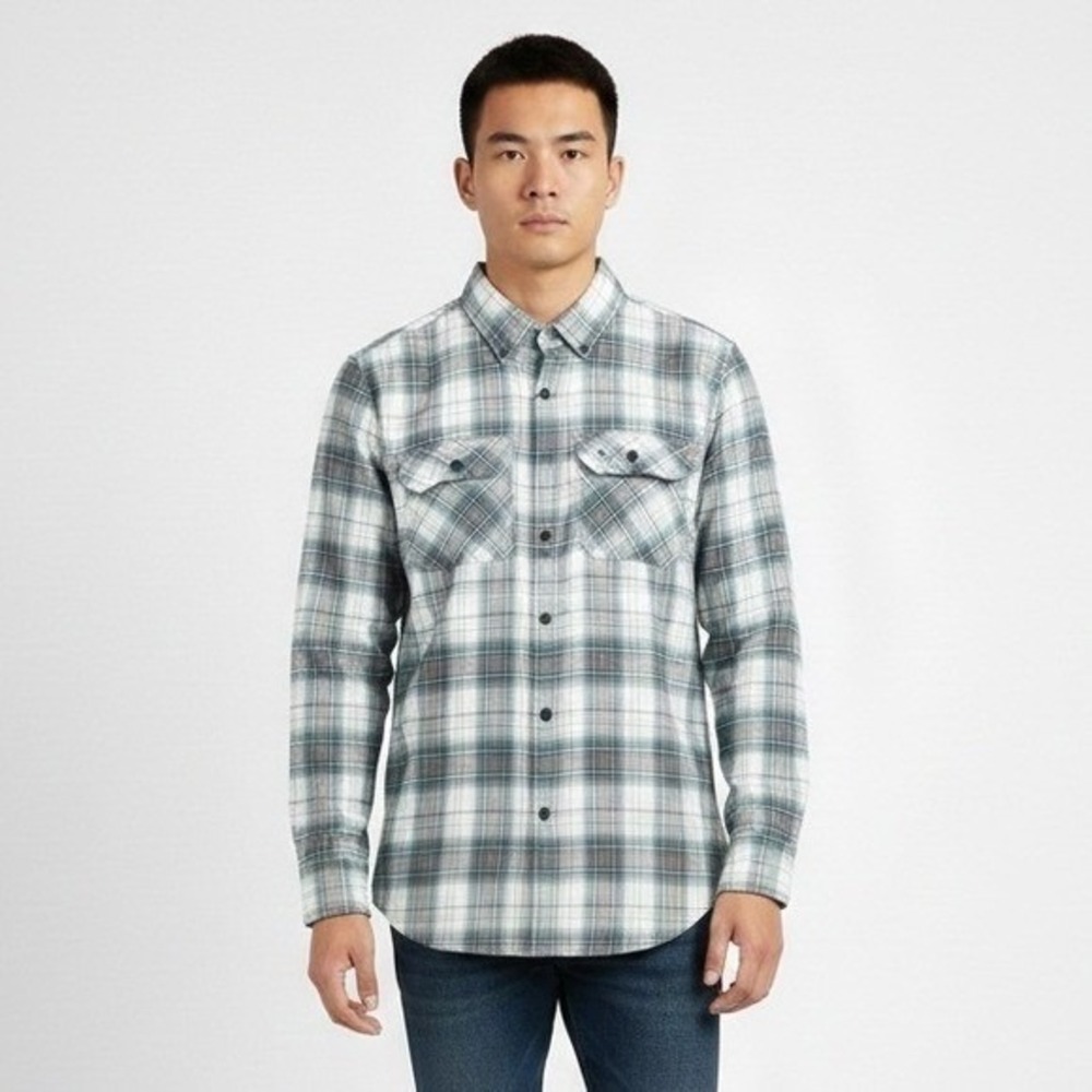 NWT Ocean + Coast Plaid Button Down Shirt Blue 100% Cotton Coastal Size SL